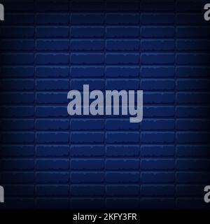 Nightly dark blue brick wall. Vector square background for neon lights or text, brickwork texture. Stock Vector