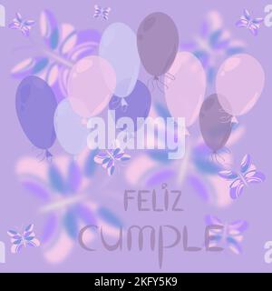 greeting card with colorful balloons and a congratulatory inscription in Spanish happy birthday Stock Vector