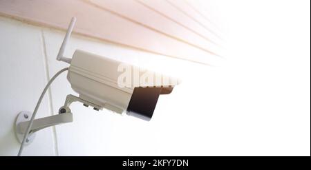 CCTV IP Camera wireless on house wall with copy space, security outdoor system with waterproof Stock Photo