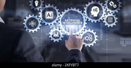 AI artificial intelligence machine learning neural network. Innovation technology concept. Mixed media Stock Photo
