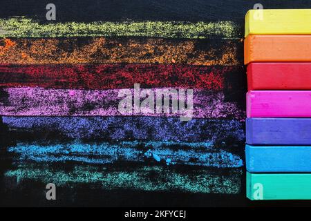 Background with colored lines drawn with crayons. Creativity and diversity concept. Stock Photo