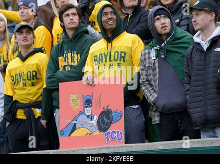 Waco, Texas, USA. 19th Nov, 2022. Baylor Bears fans during the 2nd half of the NCAA Football game between the TCU Horned Frogs and Baylor Bears at McLane Stadium in Waco, Texas. Matthew Lynch/CSM/Alamy Live News Stock Photo
