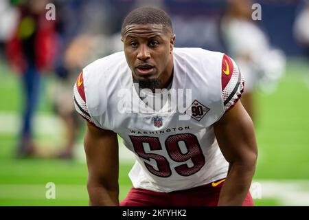 Houston, TX, USA. 20th Nov, 2022. Washington Commanders quarterback Sam  Howell (14) during a game between