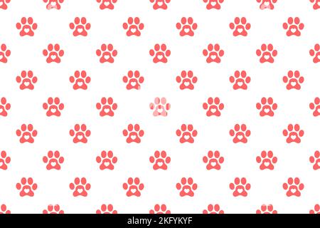 Dog or cat paw print with heart inside seamless pattern. Animals footprint background. Scrapbooking or wrapping paper, fabric design. Vector flat illustration. Stock Vector