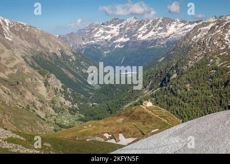 Chapel church above Idyllic Dolomites Alpine landscape, Gran Paradiso, Italy Stock Photo