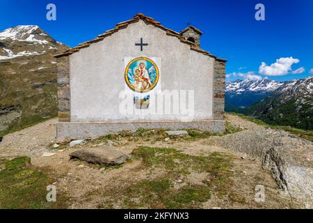 Chapel church above Idyllic Dolomites Alpine landscape, Gran Paradiso, Italy Stock Photo