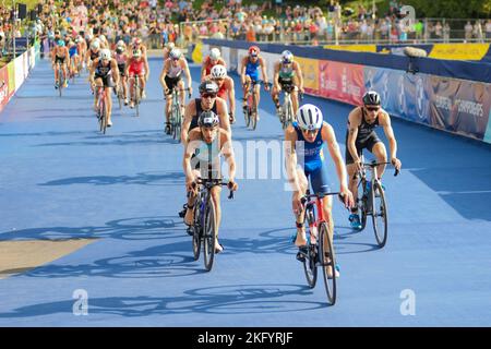 Andreas Carlsson (Sweden), Jelle Geens (Belgium), Jack Willis (Great Britain). Triathlon Men. European Championships Munich 2022 Stock Photo