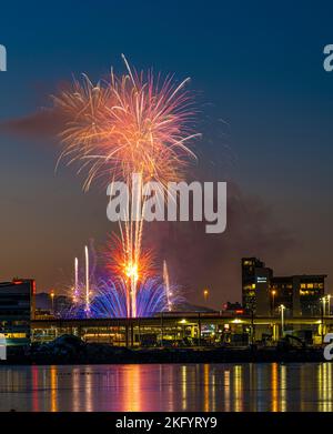 Bergen annual Light Festival eith fireworks Stock Photo