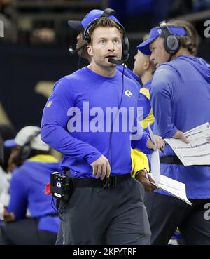 New Orleans, United States. 21st Nov, 2022. Los Angeles Rams head coach Sean McVay looks up at the replay screen during the game with the New Orleans Saints at the Caesars Superdome in New Orleans on Sunday, November 20, 2022. Photo by AJ Sisco/UPI. Credit: UPI/Alamy Live News Stock Photo