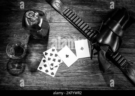 Dead man's hand. Two-pair poker hand consisting of the black aces and black eights, held by Old West gunfighter Wild Bill Hickok when he was murdered Stock Photo