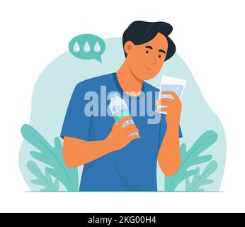 Man Drinking Pure Water for Good Health Stock Vector