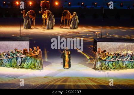 Doha, Qatar. 20th Nov, 2022. DOHA, QATAR, Al Khor, 20. November 2022: Arabic show act with performers during the Opening event of the FIFA FOOTBALL WORLD CUP 2022, Show and entertainment event before the start of the football matches. Credit: SPP Sport Press Photo. /Alamy Live News Stock Photo