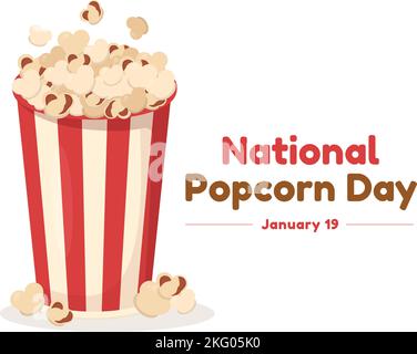 National Popcorn Day on January 19th with a Big Box of Red and White Stripe in Flat Cartoon Background Hand Drawn Templates Illustration Stock Vector