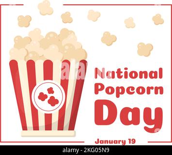 National Popcorn Day on January 19th with a Big Box of Red and White Stripe in Flat Cartoon Background Hand Drawn Templates Illustration Stock Vector