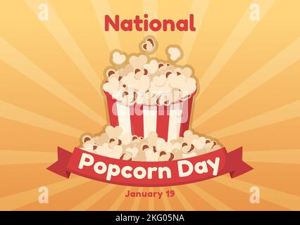 National Popcorn Day on January 19th with a Big Box of Red and White Stripe in Flat Cartoon Background Hand Drawn Templates Illustration Stock Vector