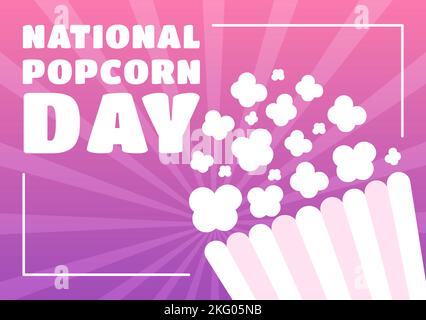 National Popcorn Day on January 19th with a Big Box of Red and White Stripe in Flat Cartoon Background Hand Drawn Templates Illustration Stock Vector