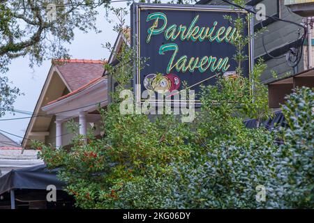 NEW ORLEANS, LA, USA - JANUARY 26, 2021: Parkview Tavern sign in front of the Mid City neighborhood bar on N. Carrollton Avenue Stock Photo