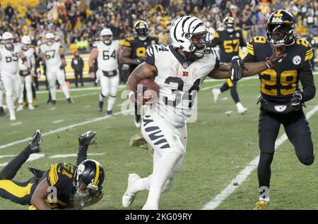 November 28, 2022: Pittsburgh Steelers linebacker Myles Jack (51) makes  tackle on Indianapolis Colts wide receiver Michael Pittman Jr. (11) during  NFL game in Indianapolis, Indiana. John Mersits/CSM Stock Photo - Alamy