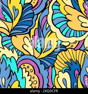 Psychedelic ornamental pattern. Hand drawn texture with floral and botanical ornate shapes and motifs.  Stock Vector