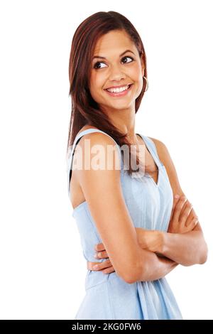 Shes simply gorgeous. Studio shot of an attractive young woman isolated on white. Stock Photo
