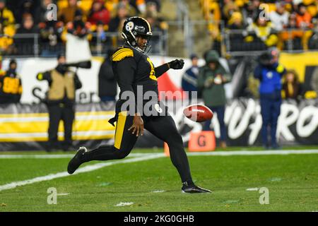 Pittsburgh Steelers punter Pressley Harvin III comes onto the field for  their NFL wild-card playoff football game against the Kansas City Chiefs,  Sunday, Jan. 16, 2022 in Kansas City, Mo. (AP Photos/Reed