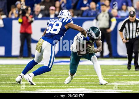 Indianapolis Colts linebacker Bobby Okereke (58) lines up on defense during  an NFL football game against the Washington Commanders, Sunday, Oct. 30,  2022, in Indianapolis. (AP Photo/Zach Bolinger Stock Photo - Alamy