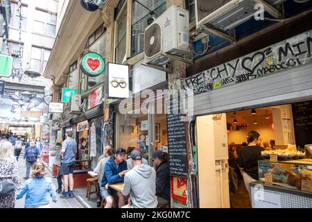 Melbourne laneway Centre place, people eating at cafes and bars in Melbourne city centre,Victoria,Australia,2022 Stock Photo