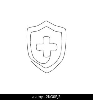 Shield Health One line drawing on white background Stock Vector