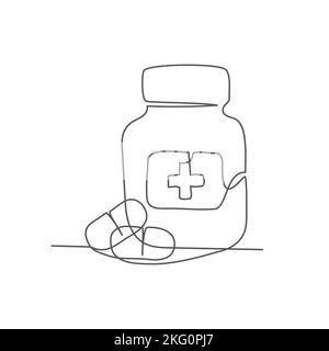 Pills One line drawing on white background Stock Vector