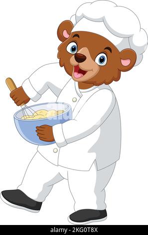 Cartoon bear chef stirring the dough Stock Vector