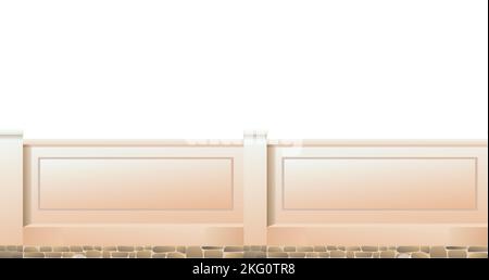 Plastered stone fence. Horizontal seamless design. Isolated on white background Vector Stock Vector