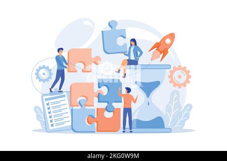 Project management. Business process and planning, workflow organization. Colleagues working together, teamwork. Project delivery concept. flat vector Stock Vector