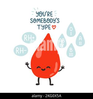 Blood donor, cute blood drop and lettering. Hand drawn Vector illustrations. Donate Blood, Health Care Concept Stock Vector