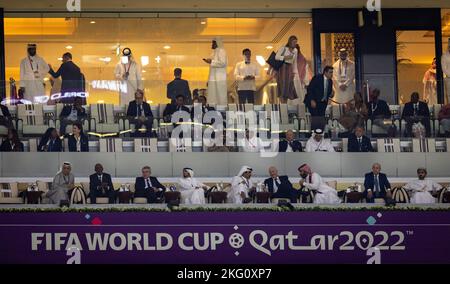 Doha, Qatar. 20th Nov, 2022. or 20.11.2022 IOS President Thomas Bach (3rd L) Qatar's Emir Sheikh Tamim bin Hamad al-Thani (5th L) FIFA President Giann