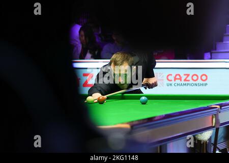 York, Britain. 20th Nov, 2022. Mark Allen of Northern Ireland competes during the final match against Ding Junhui of China at 2022 UK Snooker Championship in York, Britain, Nov. 20, 2022. Credit: Zhai Zheng/Xinhua/Alamy Live News Stock Photo