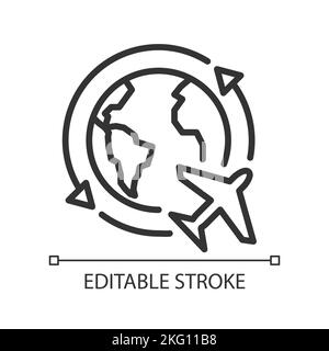 Travel around world pixel perfect linear icon Stock Vector