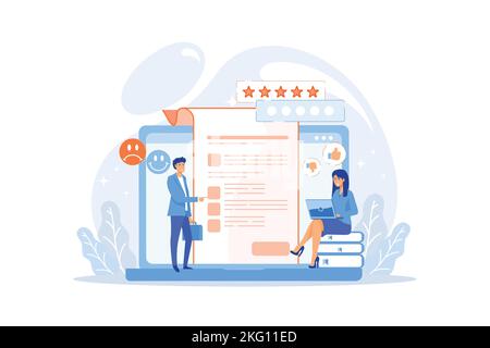 Clients review flat vector illustration. Customer experience, survey form, website rating concept. Social media networks feedbacks and ranking. flat v Stock Vector