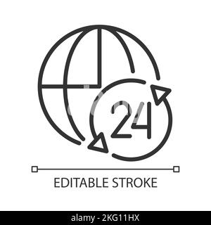 Nonstop worldwide support service pixel perfect linear icon Stock Vector
