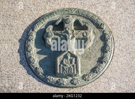 Convent of San Marcos at Leon City, Spain. Memorial medallion of Key towns of St. James pilgrimage, Roncesvalles Stock Photo
