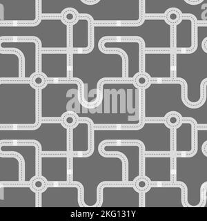 Map road seamless pattern. Vector illustration of children's mat for road play Stock Vector