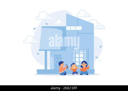 Children play in center giving information about treatment of ASD. Autism center, treatment of autism spectrum disorder, kids autism help concept. fla Stock Vector