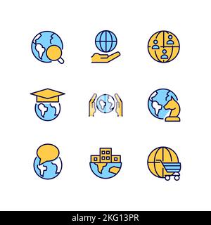 Global relationships pixel perfect RGB color icons set Stock Vector