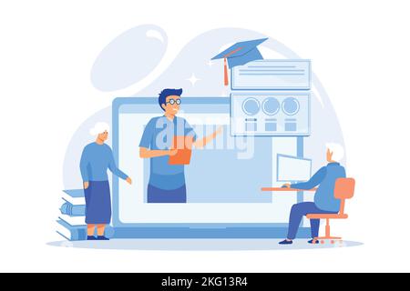 Online learning for seniors abstract concept vector illustration Stock ...