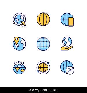 Globalization pixel perfect RGB color icons set Stock Vector