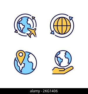 Travel around world pixel perfect RGB color icons set Stock Vector