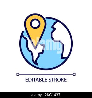 Globe with pin pixel perfect RGB color icon Stock Vector