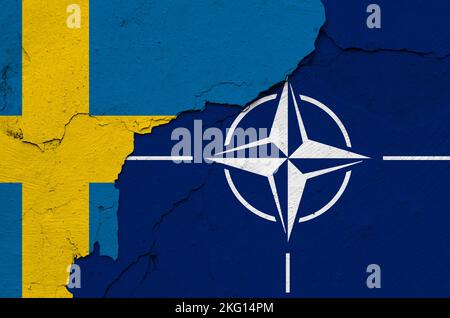 Sweden and NATO flags. International relations. Stock Photo