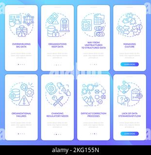 Data governance problems blue gradient onboarding mobile app screen set Stock Vector