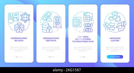 Database regulation challenges blue gradient onboarding mobile app screen Stock Vector