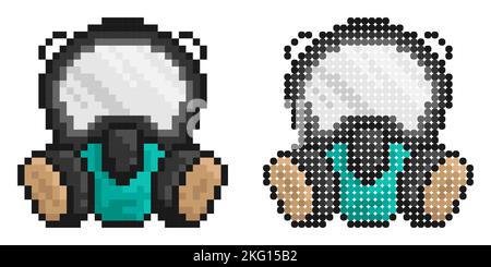 Pixel icon. Safety mask for breathing protection. Chemical respirator with two filters. Simple retro game vector isolated on white background Stock Vector
